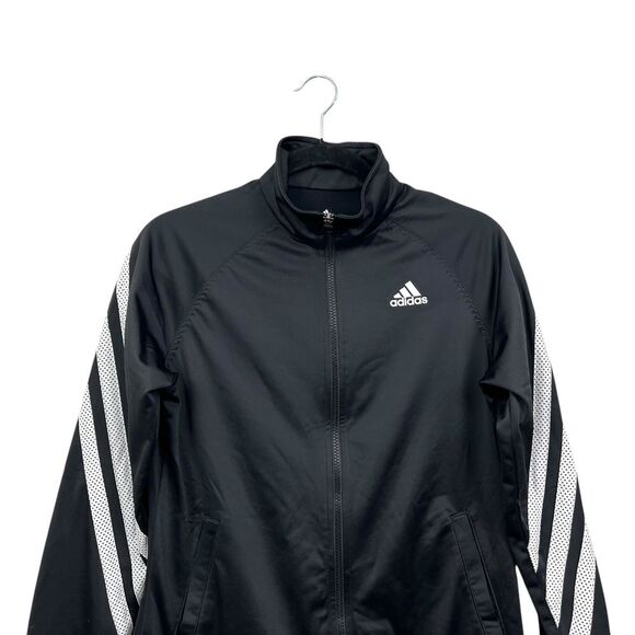Adidas Women Track Jacket 3 Striped Sleeves Athletic Zip Up Black White Sz‎ M - Picture 2 of 6